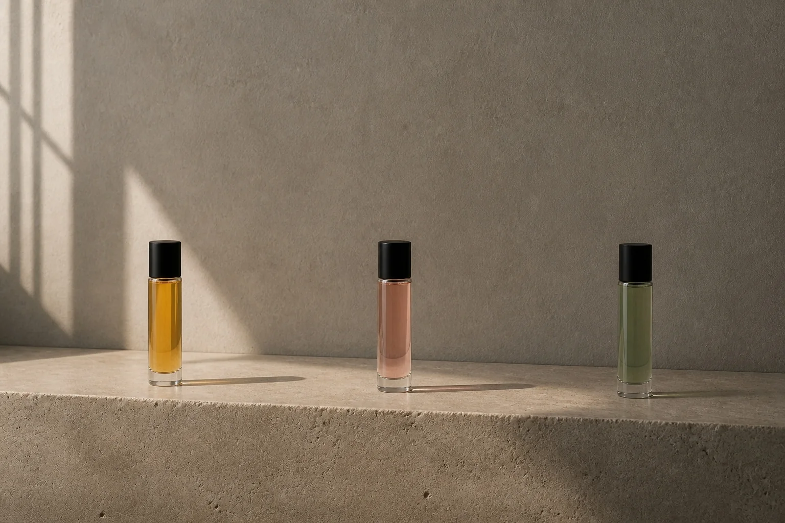three bottles on a concrete bench