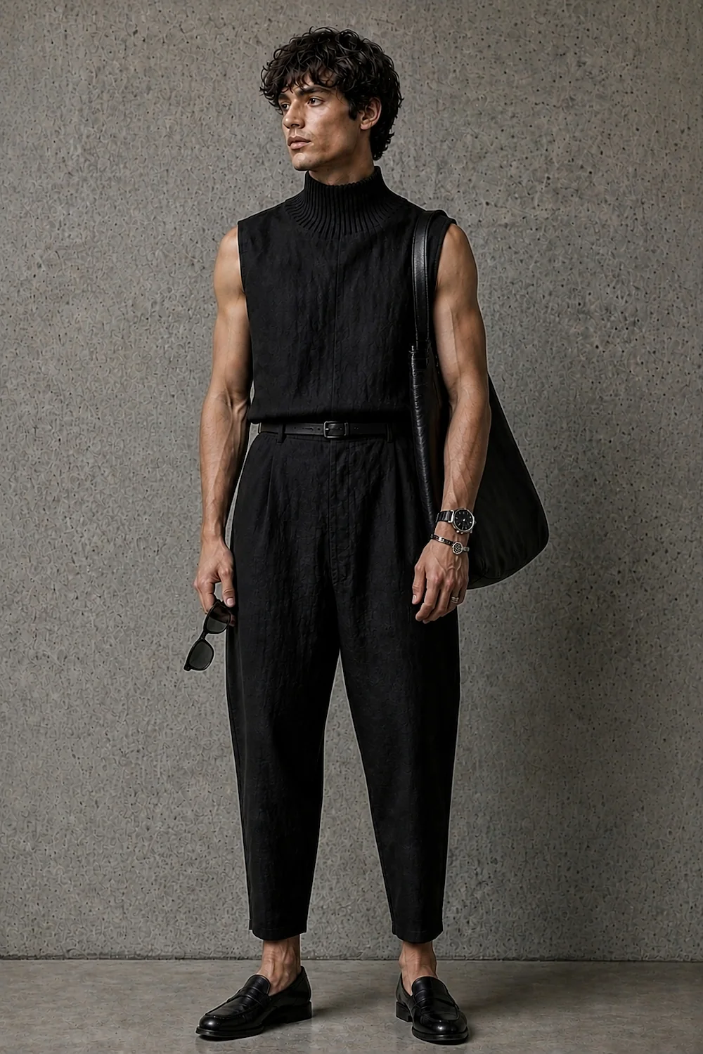 the linen jumpsuit worn with a shoulder bag